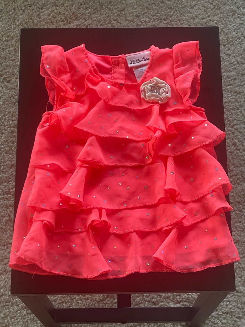 Infant Girls’ Neon Coral Sparkle Ruffle Top